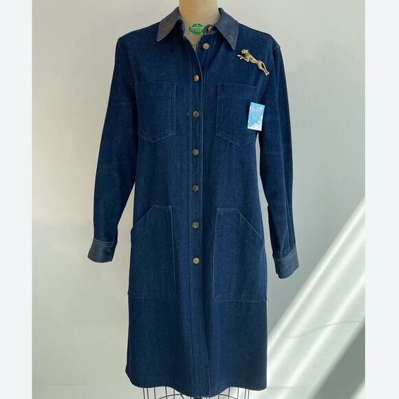 Vintage Havre’ Benard Denim Button Dress with Gold Accents - Picture 1 of 11